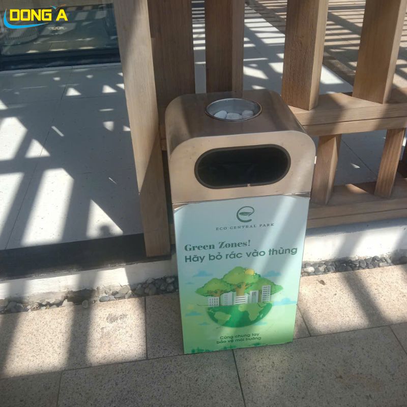 Thùng Rác Inox 120L Vuông Tròn Ngoài Trời