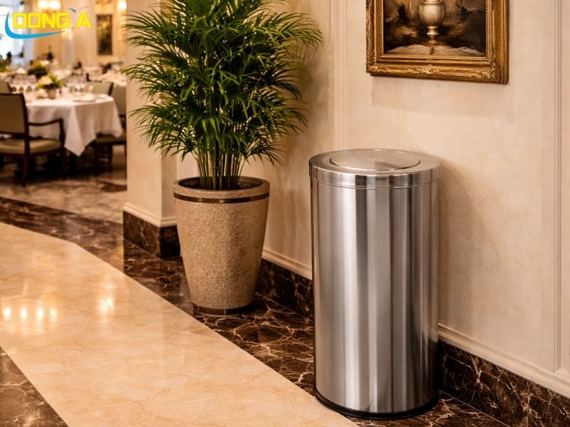 Ứng dụng thực tế thùng rác inox nắp lật 48x82cm tại các sảnh lớn