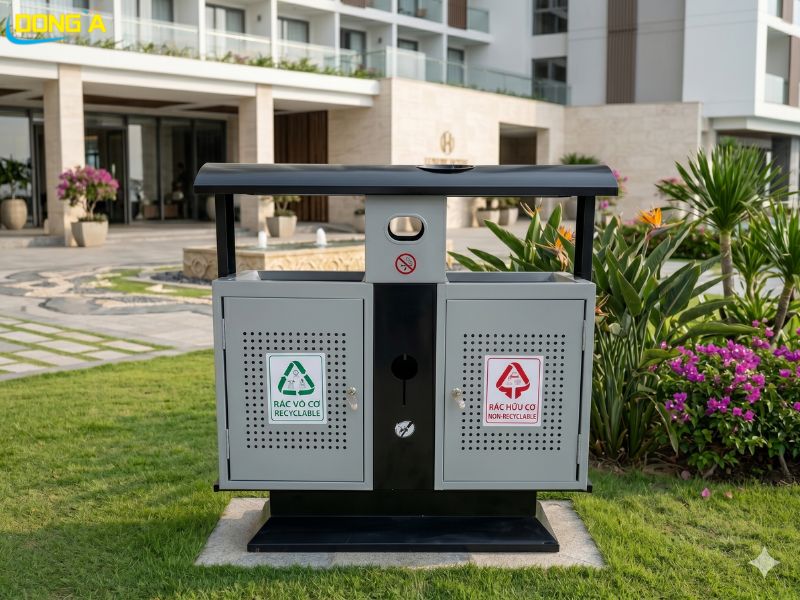 Thùng rác thép 2 ngăn ngoài trời đẹp hiện đại