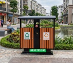 Thùng rác gỗ 2 ngăn ngoài trời