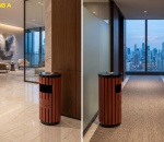 Thùng rác gỗ tròn có gạt tàn