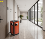 Thùng Rác Gỗ Vuông Có Gạt Tàn