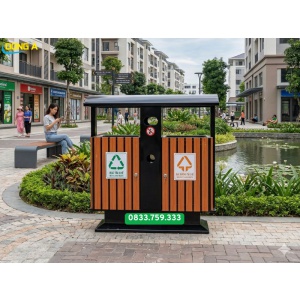 Thùng rác gỗ 2 ngăn ngoài trời