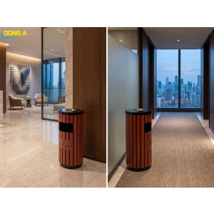 Thùng rác gỗ tròn có gạt tàn