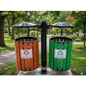 Thùng Rác Gỗ Treo Đôi Ngoài Trời