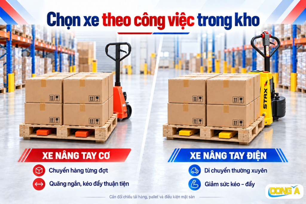 Cach chọn xe nang tay co và xe nang tay dien