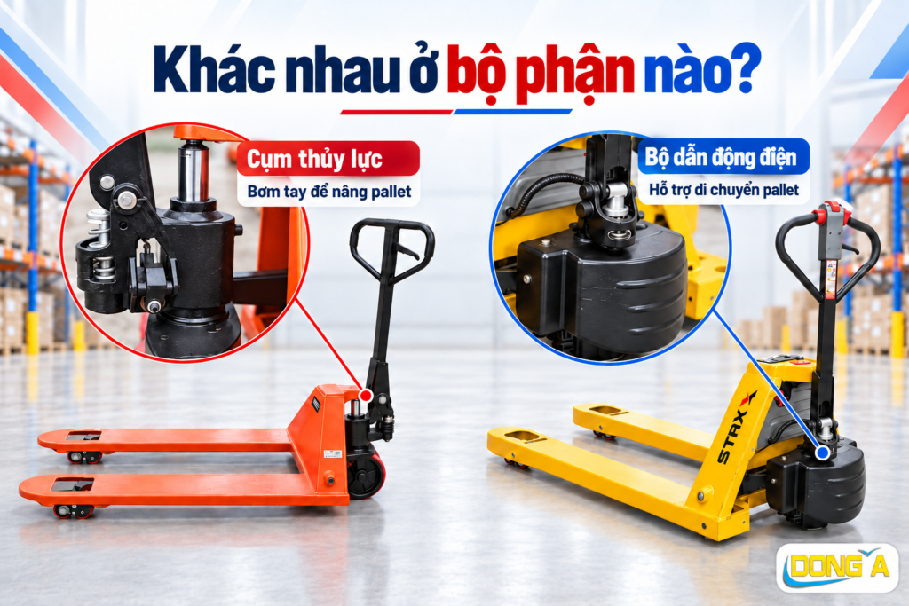 Khac nhau giua xe nang tay co và xe nang tay dien
